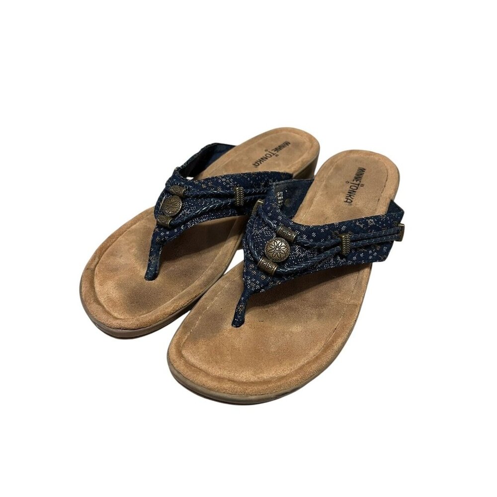 Minnetonka Moccasins Silverthorne Sandals Womens 11Flip Flop Thong Pewter